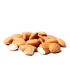 Almond isolated. Nuts on white background. Collection. Clipping path included. Full depth of field.