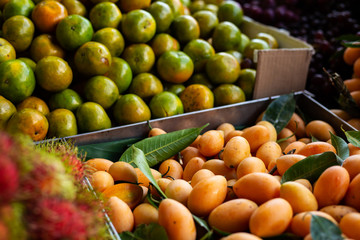 Different fresh fruits in street thai market