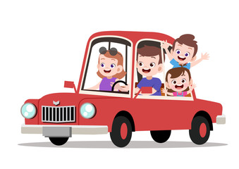 happy kids family riding car vector illustration © Colorfuel Studio