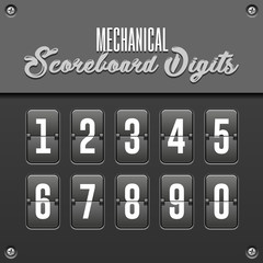 Mechanical Flip Scoreboard Numbers. Countdown. Digital Screen. Board Symbols. Illustration Isolated On White Background. Vector EPS10