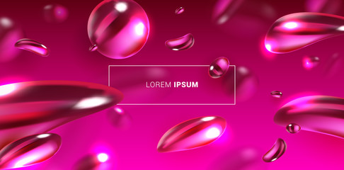 Pink Violet Purple Abstract Bubbles Liquid Fluid Background. Dynamic Creative Beautiful Template For Advertising Poster, Business Card, Placard, Cover, Brochure, Web Design Banner. Vector EPS10