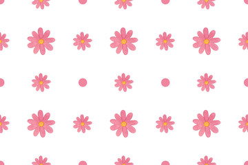 Hand drawn watercolor rose flowers and polka dot seamless pattern on the white background, holiday decoration, flower ornament for textile, scrapbooking, wrapping paper, ornament for any occasion