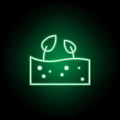 marijuana soil, sprout outline icon in neon style. Can be used for web, logo, mobile app, UI, UX