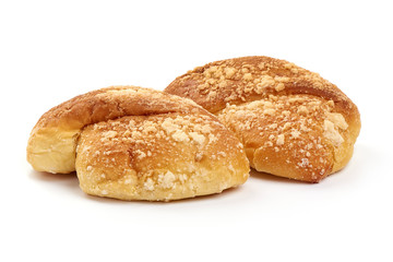 Tasty bread rolls, sweet buns, close-up, isolated on white background