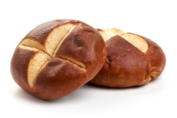 Traditional German laugenbrot. Bavarian homemade bretzel rolls lye bread, close-up, isolated on...