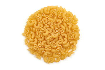 Macaroni pasta, close-up, isolated on white background