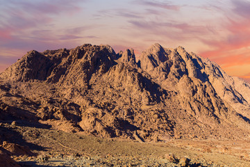 Plakat Amazing Sunrise at Sinai Mountain, Beautiful dawn in Egypt, Beautiful view from the mountain 