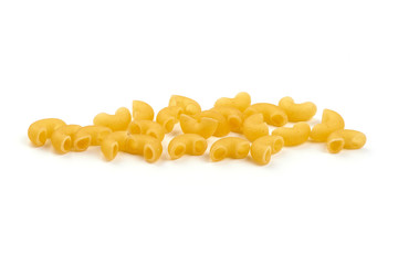 Macaroni pasta, close-up, isolated on white background