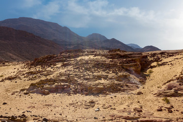 Coloured Canyon is a rock formation on South Sinai (Egypt) peninsula. Desert rocks of multicolored sandstone background.	
