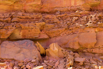 Coloured Canyon is a rock formation on South Sinai (Egypt) peninsula. Desert rocks of multicolored sandstone background.	