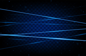 Blue realistic laser beam background. Laser rays iolated on transparent background. Modern style abstract. Bright shiny lasers pattern. Vector illustration - obrazy, fototapety, plakaty