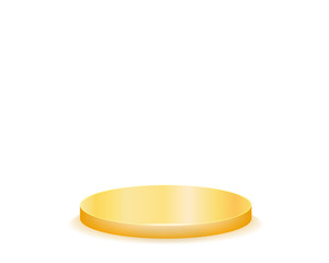 Realistic round gold pedestal sanctified. Empty white podium mockup isolated on white background. Champion, first place, award, win, winner, award stair concept design. Vector
