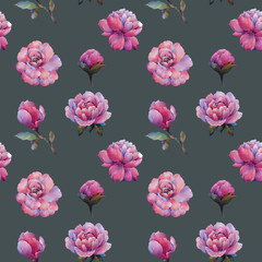 Seamless watercolor flowers pattern. Watercolor peony flowers. Hand painted flowers. Flowers for design. Ornament flowers. Seamless floral pattern.
