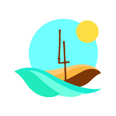 Type summer art gradient sea view sun numbers ampersand round design letters blue sand