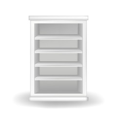 White wardrobe or bookcase. Realistic vector illustration with shadow on white background. Modern furniture.