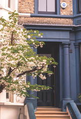 Bunte Häuser in Notting, London im Frühling