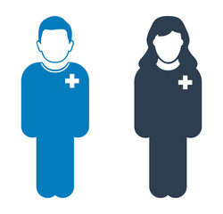 Standing Male and Female Patient Icon. Flat style vector EPS.