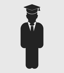 Graduate Student Icon. Standing male symbol on gray background. Flat style vector EPS.