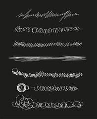 Hand drawn set of lines.Marker line divider, handmade pencil strokes brush and drawing dividers.Curve frame, decoration borders or floral ornament ink dividing isolated elements.Vector illustration. 