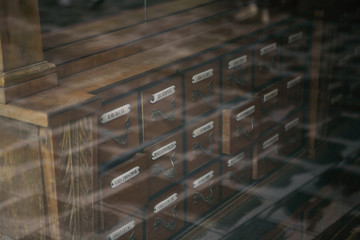 Drawers of Antique Apothecary Cabinet, Store Window