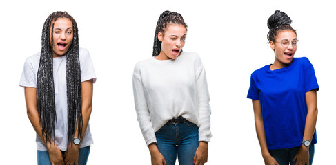 Collage of beautiful braided hair african american woman over isolated background winking looking...