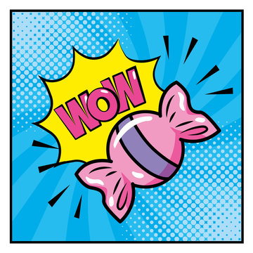 sweet candy with wow pop art message
