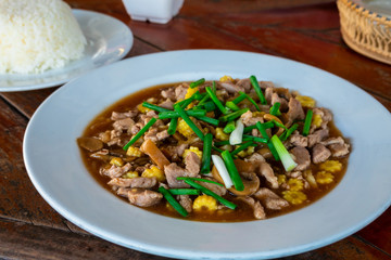Stir fried pork with vegetable  in oyster sauce