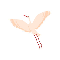 Vector hand drawn white crane bird takes off