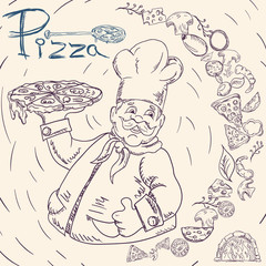 cover background_13_illustration, on the theme of Italian pizza cuisine, for decoration and design sticker of ingredients