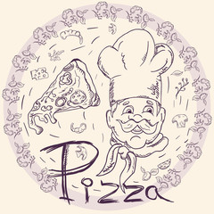 cover background_16_illustration, on the theme of Italian pizza cuisine, for decoration and design sticker of ingredients
