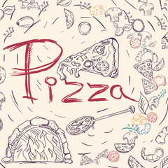 cover background_15_illustration, on the theme of Italian pizza cuisine, for decoration and design sticker of ingredients
