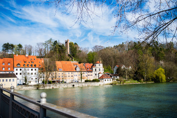 Streets and river bank in Landsberg am Lech town in Germany, Bavaria, best places to travel in Europe