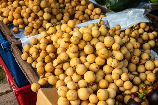 Open air fruit market in the village in Thailand