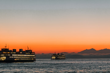 dusk over mountain lake