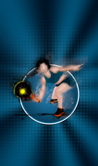 Illustration representing a paddle player hitting a ball with the racquet. Concept of sports, health and well-being. Competition. Poster, advertising, club illustration