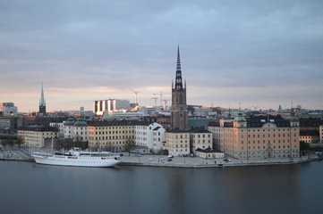 Fototapeta na wymiar stockholm, riddarholmen, sunset,