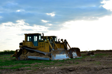Fototapeta premium Track-Type Tractors, Bulldozer, Earth-Moving Heavy Equipment for Construction - Image
