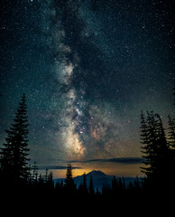 milky way over mt rainier in washington state
