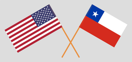 Chile and USA. The Chilean and United States of America flags. Official colors. Correct proportion. Vector