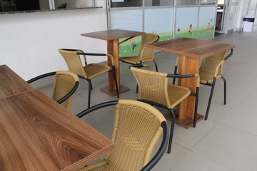 tables and chairs in cafe