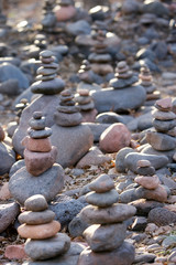 Fototapeta na wymiar Stones stacks on a hiking trail