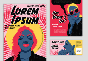 Colorful Event Promotion Layout Pack with Illustrative People in Pop Style