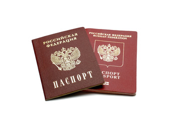 Two red Russian passports on a white background. Isolated 