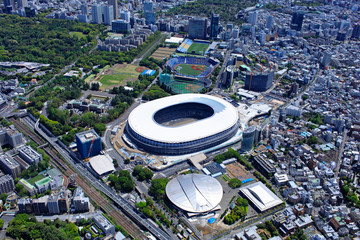 神宮の杜周辺上空／Aerial view、新国立競技場建設中、2018/10月撮影