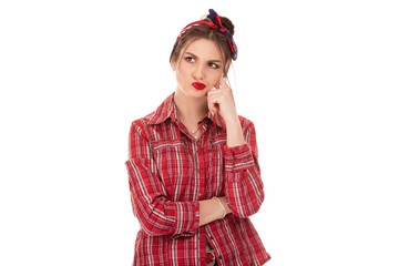 woman thinking in looking pensive and skeptical