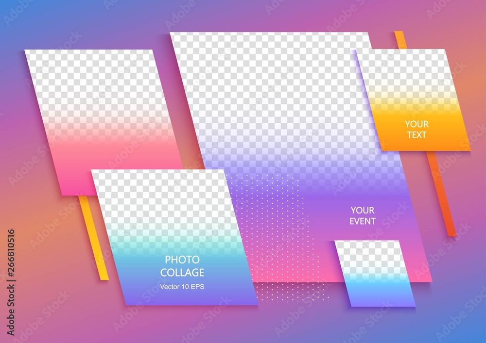 Wall mural template for photo collage or infographic in modern style. frames for clipping masks are in the vect