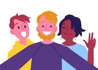 Vector flat cheerful friend making selfie together