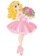 Little Cute  Ballerina holding flowers