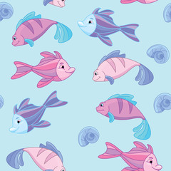 Cute underwater world seamless pattern