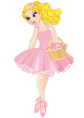 Little Cute  Ballerina holding flowers